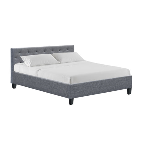 Artiss VANKE grey queen bed frame showing 300kg capacity — Allure Home Collections