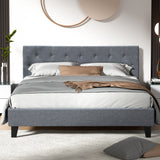 Artiss VANKE queen bed frame in grey faux linen — full front view — Allure Home Collections