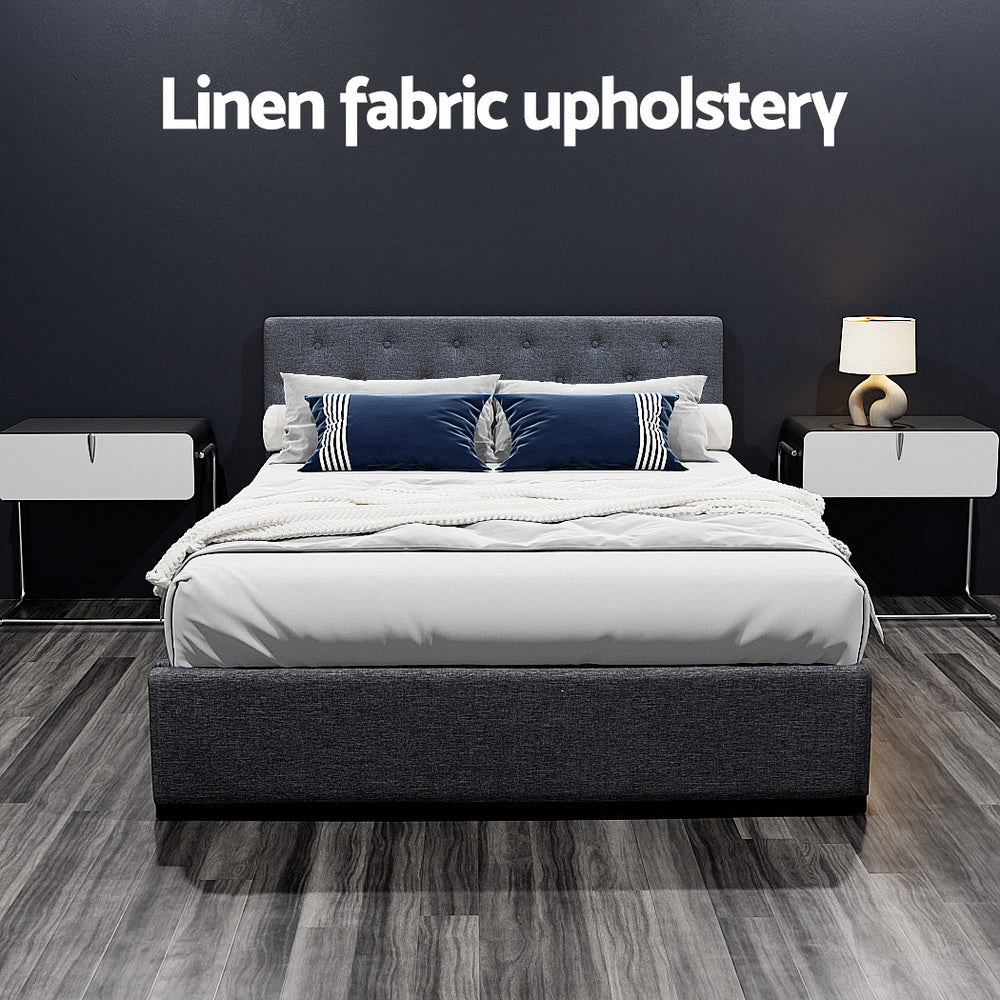 Artiss VILA double charcoal gas lift bed frame side profile — Allure Home Collections