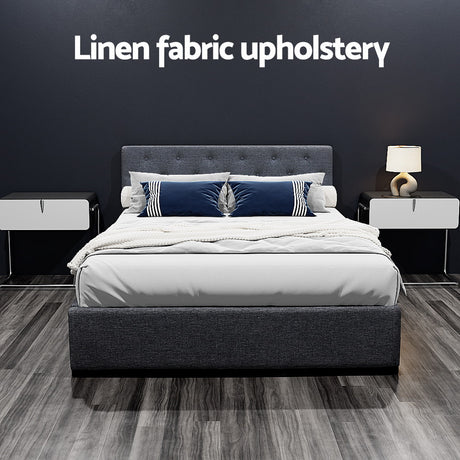 Artiss VILA double charcoal gas lift bed frame side profile — Allure Home Collections