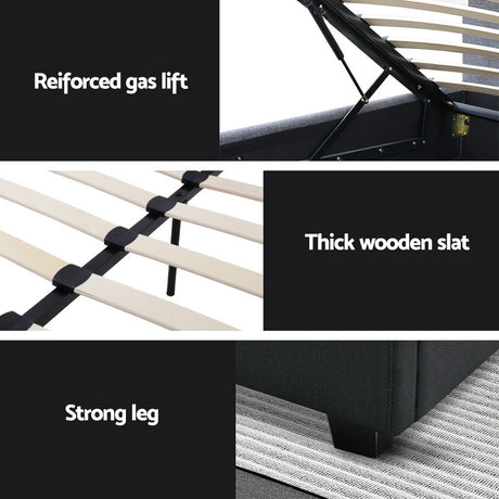 Artiss VILA charcoal gas lift double bed frame from foot end — Allure Home Collections