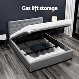 Artiss VILA grey double gas lift bed frame styled in bedroom — Allure Home Collections