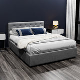 Artiss VILA grey gas lift double bed frame from foot end — Allure Home Collections