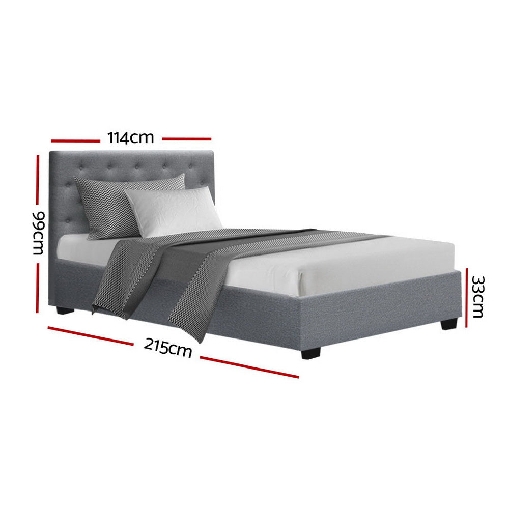 Artiss VILA king single grey gas lift bed frame open showing hidden storage — Allure Home Collections