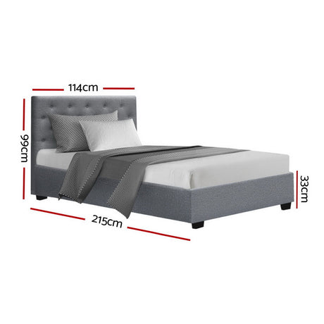 Artiss VILA king single grey gas lift bed frame open showing hidden storage — Allure Home Collections