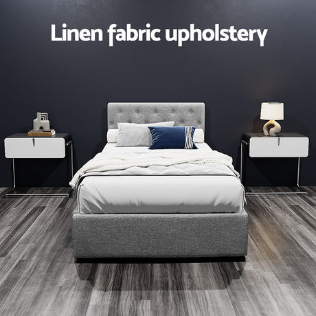 Artiss VILA grey king single gas lift bed frame from foot end — Allure Home Collections