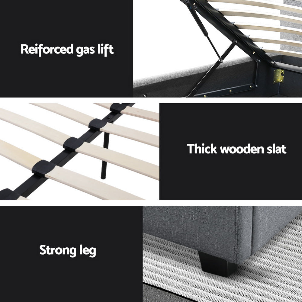Artiss VILA king single grey gas lift bed frame showing adjustable centre support — Allure Home Collections