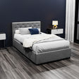 Artiss VILA king single gas lift bed frame in grey faux linen — full view — Allure Home Collections