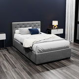 Artiss VILA king single gas lift bed frame in grey faux linen — full view — Allure Home Collections