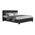 Artiss VILA queen gas lift bed frame in charcoal faux linen with tufted headboard — Allure Home Collections