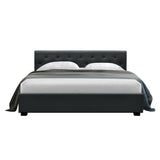 Artiss VILA charcoal gas lift bed frame open showing hidden storage — Allure Home Collections