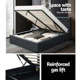 Artiss VILA queen charcoal gas lift bed frame side profile — Allure Home Collections