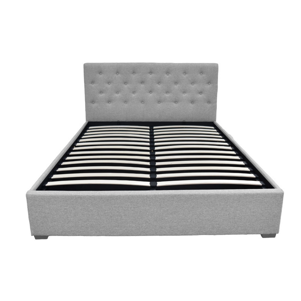 Artiss VILA grey tufted faux linen headboard close-up — Allure Home Collections