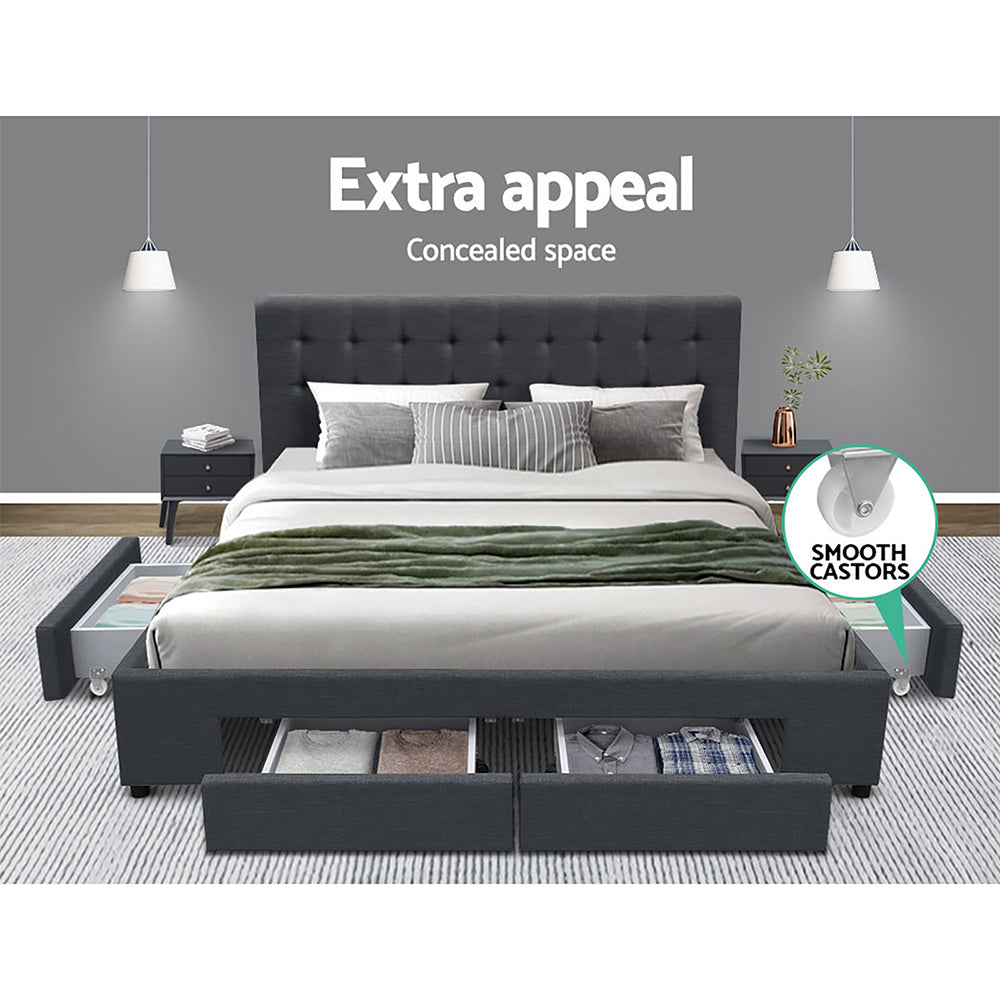 Artiss AVIO grey double bed frame side view — Allure Home Collections