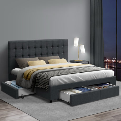 Artiss AVIO double bed frame drawer detail showing plywood slat base — Allure Home Collections