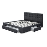 Artiss AVIO charcoal bed frame showing 4 storage drawers open — Allure Home Collections