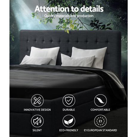 Artiss AVIO queen charcoal storage bed frame side view — Allure Home Collections