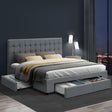 Artiss AVIO queen grey bed frame with 4 storage drawers — full front view — Allure Home Collections