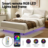 Artiss DAYLIGHT double beige floating RGB LED bed frame styled in bedroom — Allure Home Collections