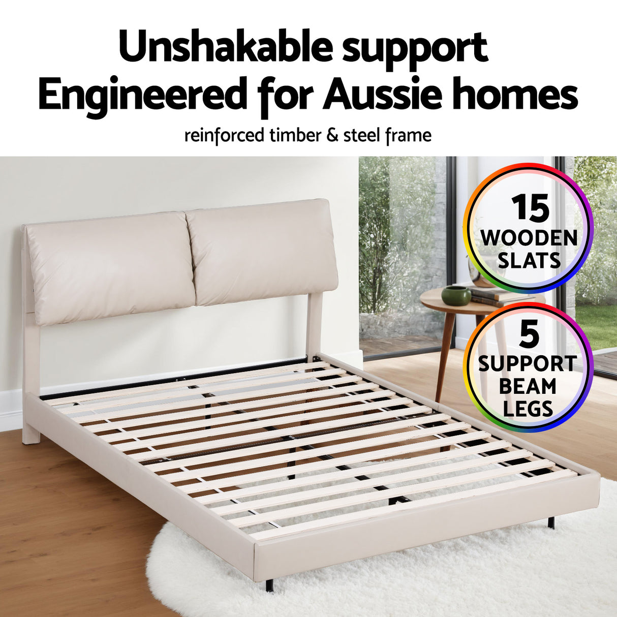 Artiss DAYLIGHT floating bed frame reinforced timber and steel frame detail — Allure Home Collections