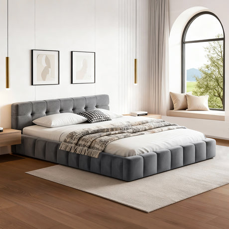 Carmel Double Velvet Bed, Grey
