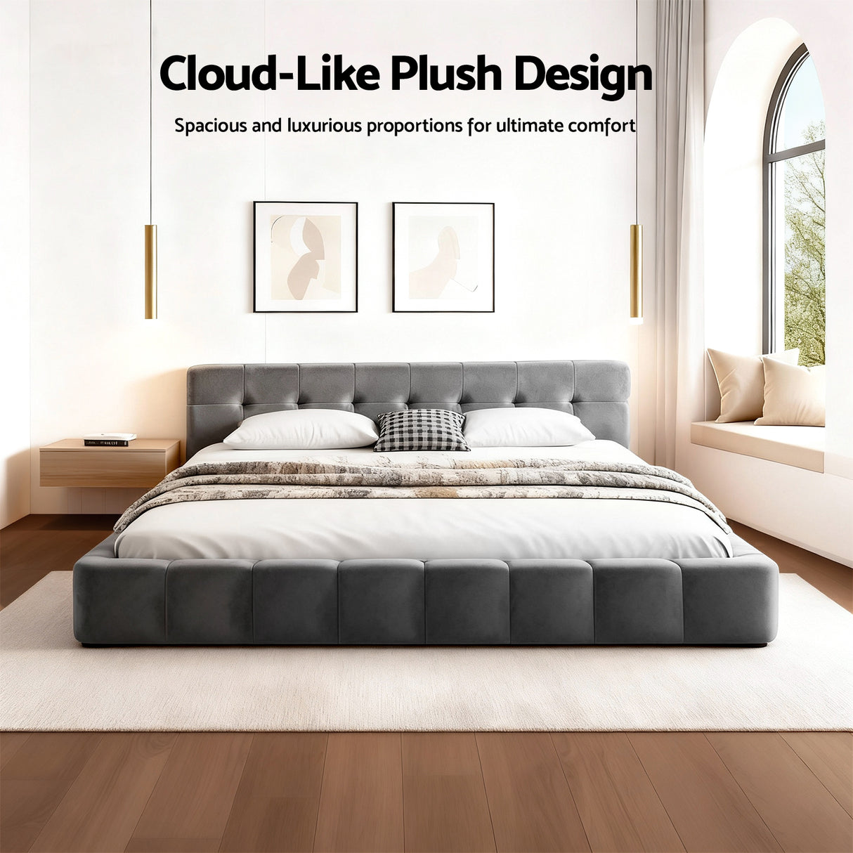 Carmel Queen Velvet Bed, Grey, view 3