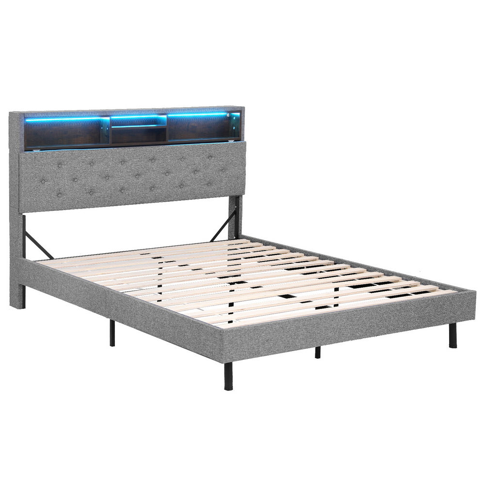 Artiss double LED storage bed frame from foot end — Allure Home Collections