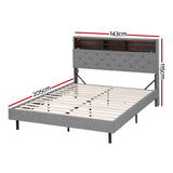 Artiss double grey LED platform storage bed frame showing LVL board slats — Allure Home Collections