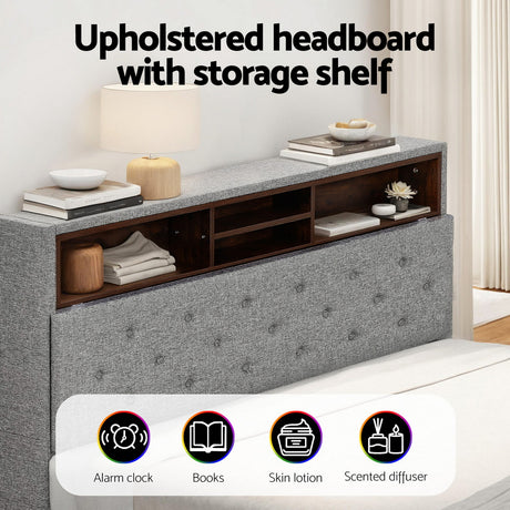 Artiss double LED storage bed frame showing hidden storage box beneath — Allure Home Collections