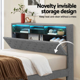 Artiss double grey LED storage platform bed frame styled in bedroom — Allure Home Collections