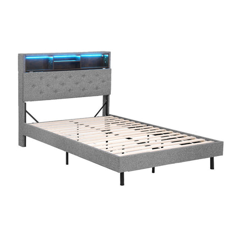 Artiss king single LED storage bed frame in grey — full view — Allure Home Collections