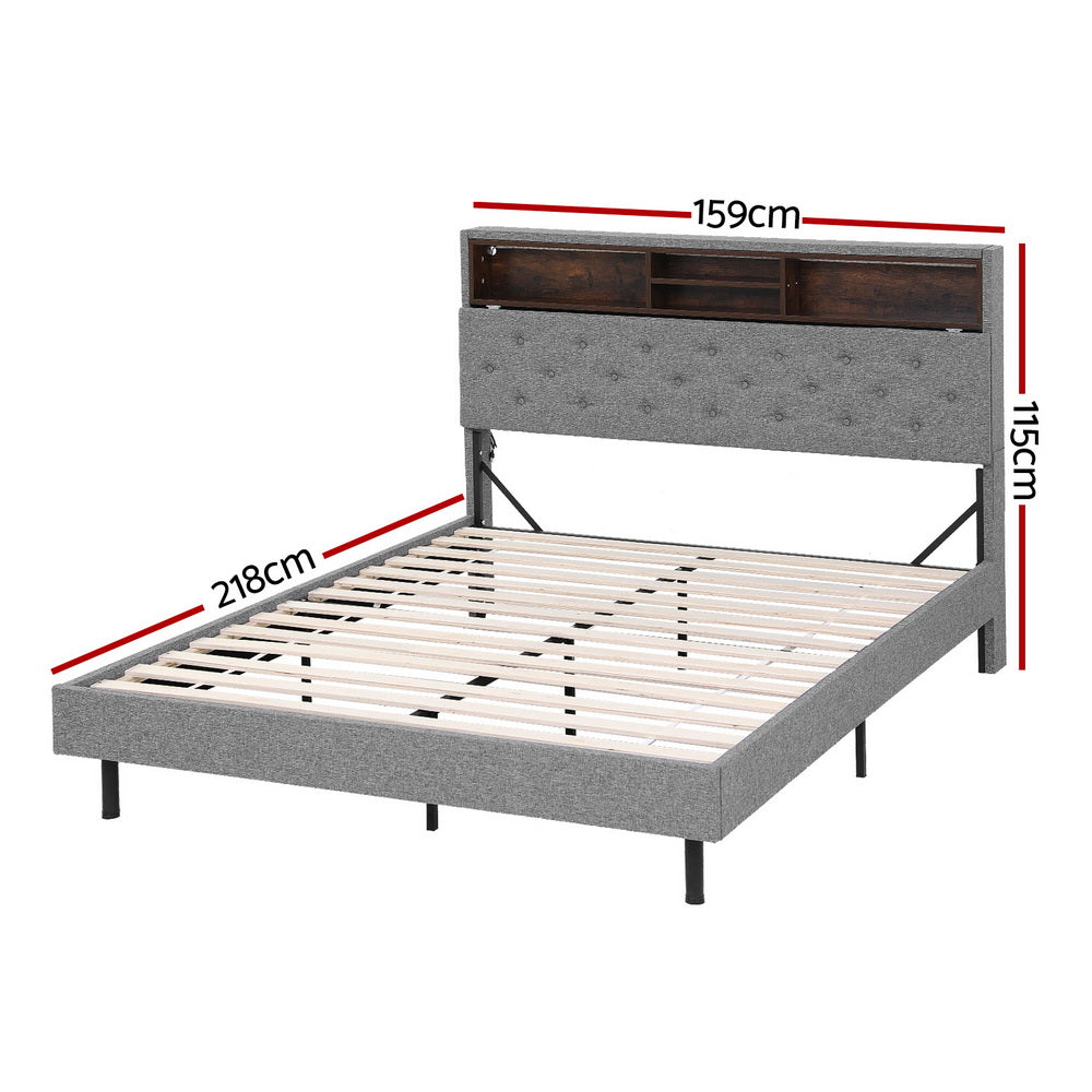 Artiss LED platform bed frame headboard shelf and LED lighting close-up — Allure Home Collections