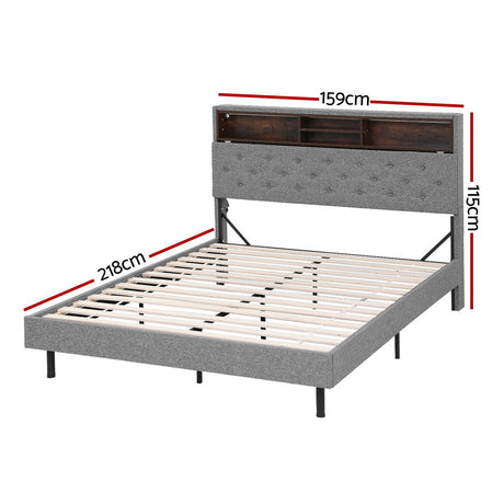 Artiss LED platform bed frame headboard shelf and LED lighting close-up — Allure Home Collections