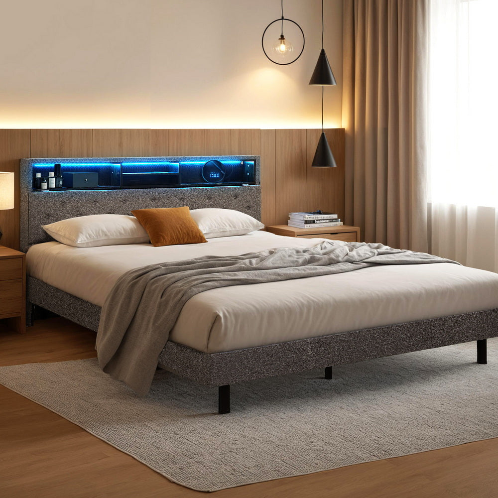 Artiss LED storage platform bed frame showing shelf and base detail — Allure Home Collections