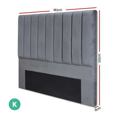 Artiss VELA King Bed Head in Grey Velvet — Art Deco Vertical Lines — Allure Home Collections