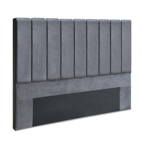 Artiss VELA King Bed Head in Grey Velvet — Art Deco Vertical Lines — Allure Home Collections