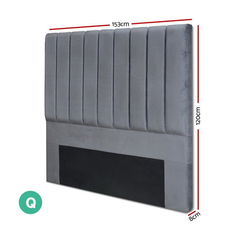 Artiss VELA Queen Bed Head in Grey Velvet — Art Deco Vertical Lines — Allure Home Collections