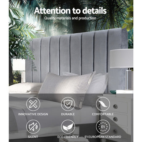 Artiss VELA Queen Bed Head in Grey Velvet — Art Deco Vertical Lines — Allure Home Collections
