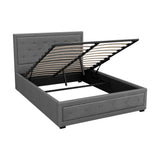Artiss TIYO double gas lift bed frame in grey faux linen — full front view — Allure Home Collections