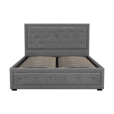 Artiss TIYO grey gas lift double bed frame open showing hidden storage — Allure Home Collections