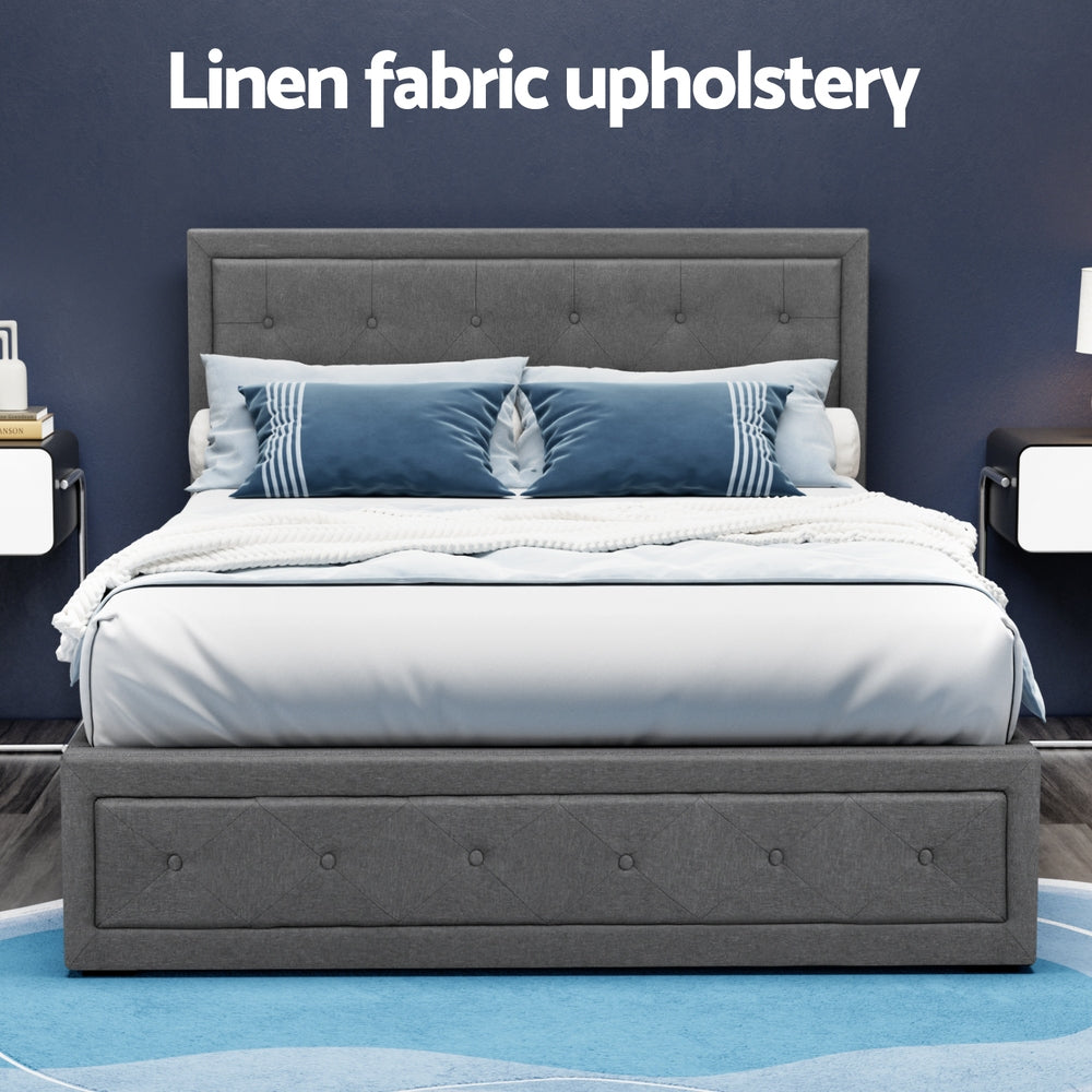 Artiss TIYO double grey gas lift bed frame side profile — Allure Home Collections