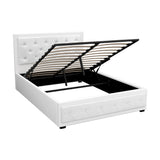 Artiss TIYO double gas lift bed frame in white PVC leather — full front view — Allure Home Collections