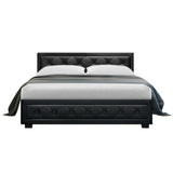 Artiss TIYO black gas lift double bed frame open showing hidden storage — Allure Home Collections