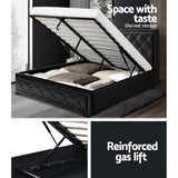 Artiss TIYO black double gas lift bed frame styled in bedroom — Allure Home Collections