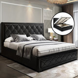 Artiss TIYO double black PVC gas lift bed frame showing 300kg capacity — Allure Home Collections