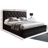 Artiss TIYO bed frame black tufted PVC leather headboard close-up — Allure Home Collections