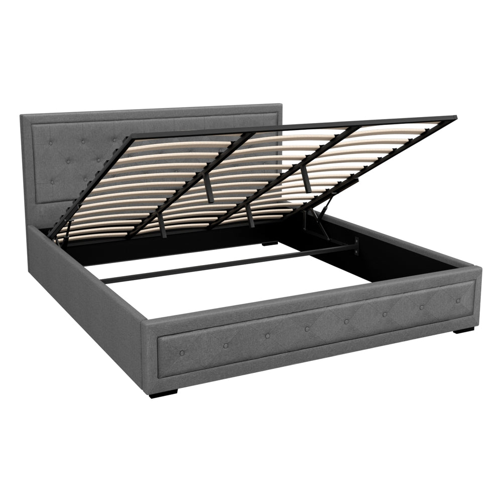 Pavia grey King bed frame in a modern bedroom