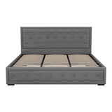 Artiss TIYO gas lift grey bed frame open showing hidden storage — Allure Home Collections