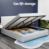 Artiss TIYO king gas lift bed frame in white PVC leather — full front view — Allure Home Collections