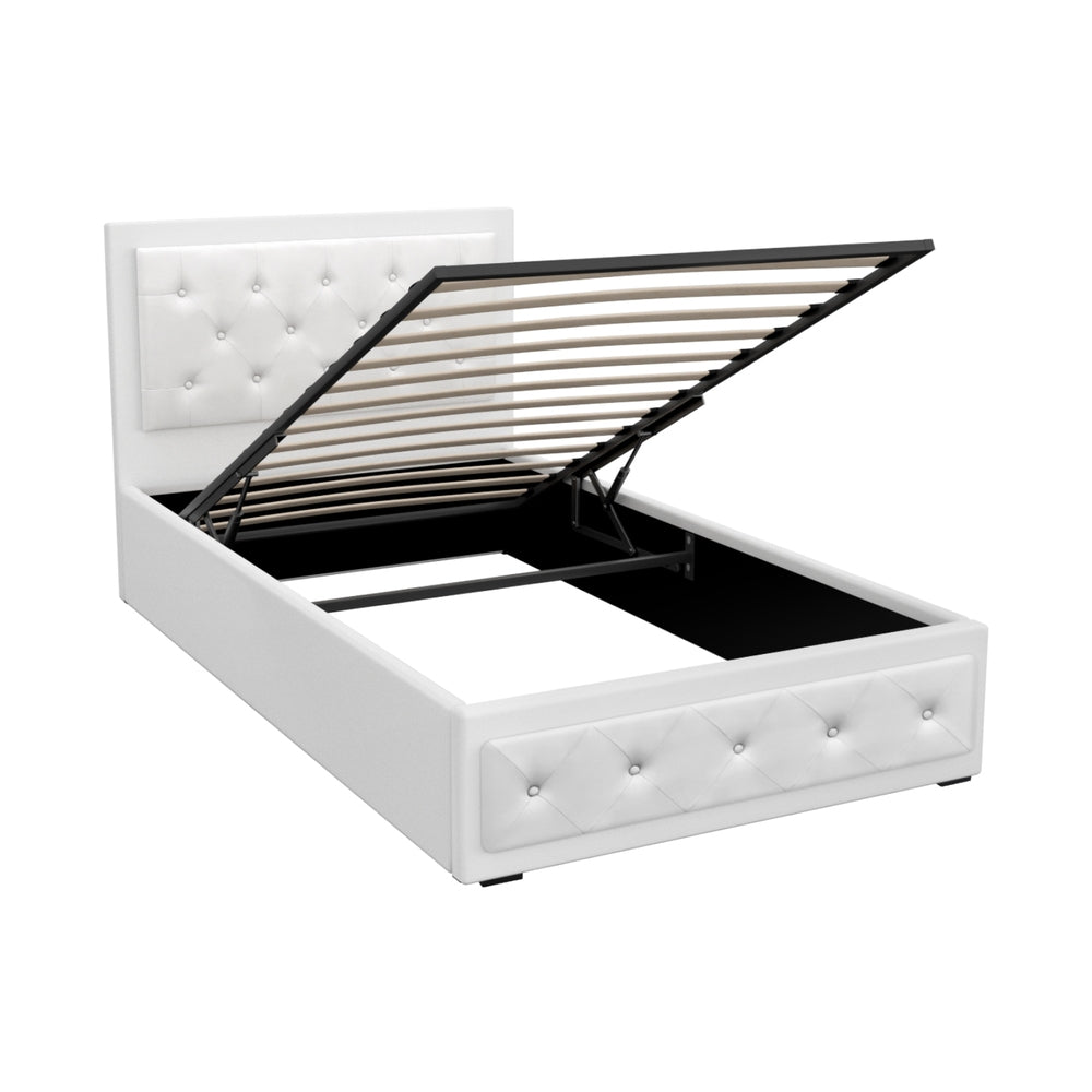 Artiss TIYO king single gas lift bed frame in white PVC leather — full front view — Allure Home Collections